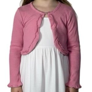 Tommy Bahama Kids Pink Ribbed Ruffle Cropped Bolero‎ Cardigan Sweater size 5-6